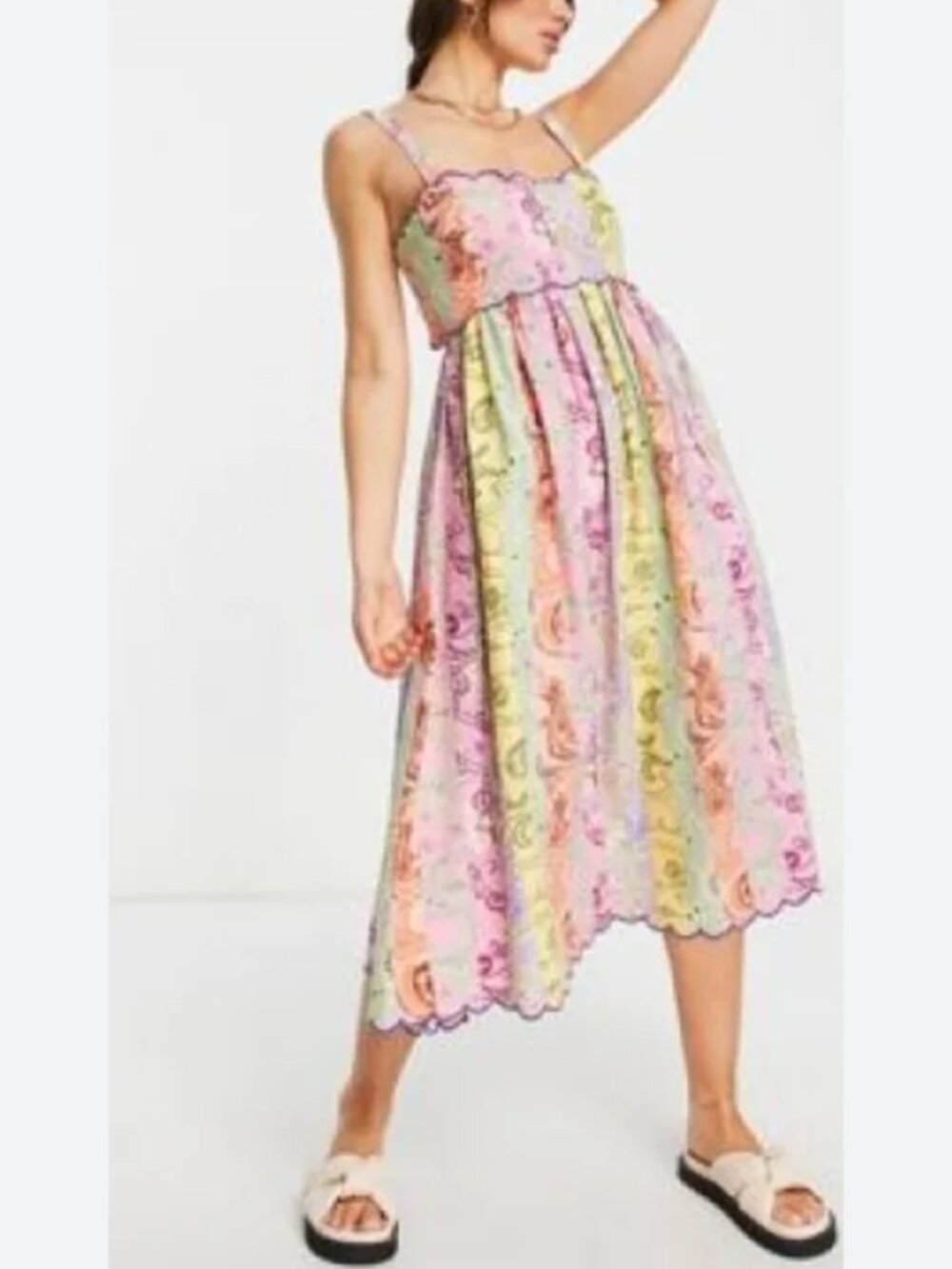 ASOS Design Floral Paisley Midi Dress Size 6 Cut-Out Back Boho Flowy Euro Summer